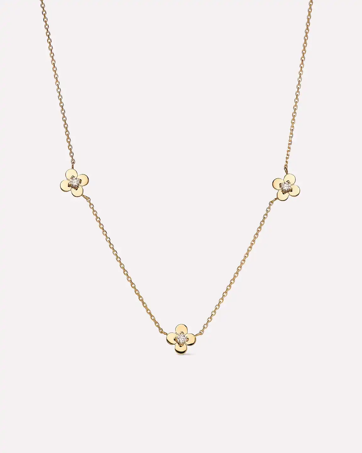 Solid Yellow Gold - Mini Flower Station Necklace