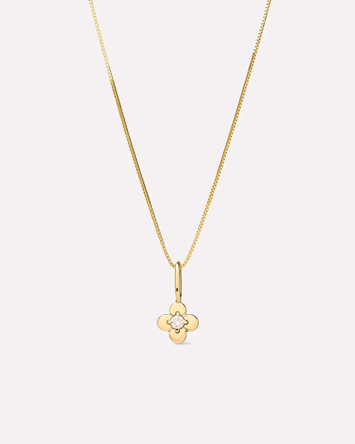 Solid Yellow Gold - Diamond Flower Charm Necklace