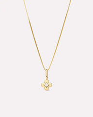 Solid Yellow Gold - Diamond Flower Charm Necklace