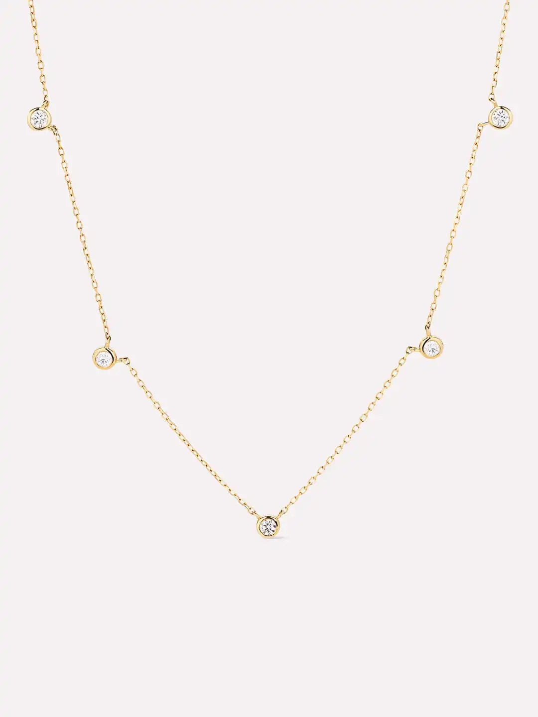 Solid Yellow Gold - Diamond Station Necklace