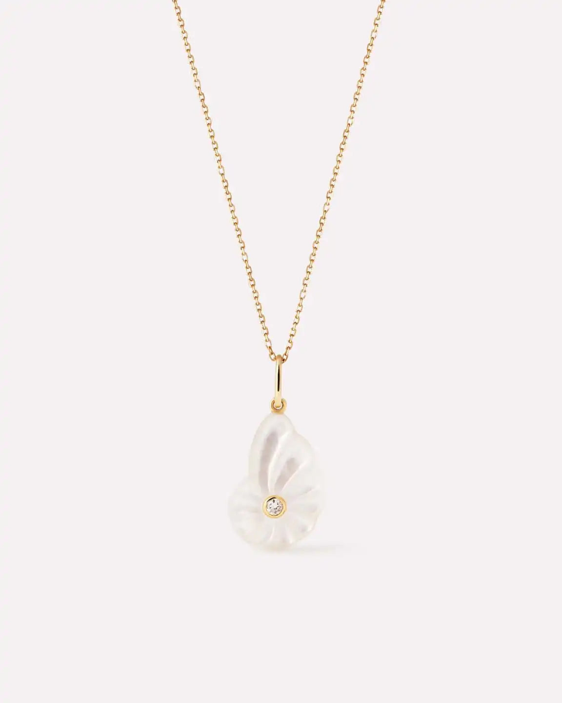 Solid Yellow Gold - Mother of Pearl Shell Necklace