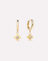 Solid Yellow Gold - Mini Flower Drop Earrings