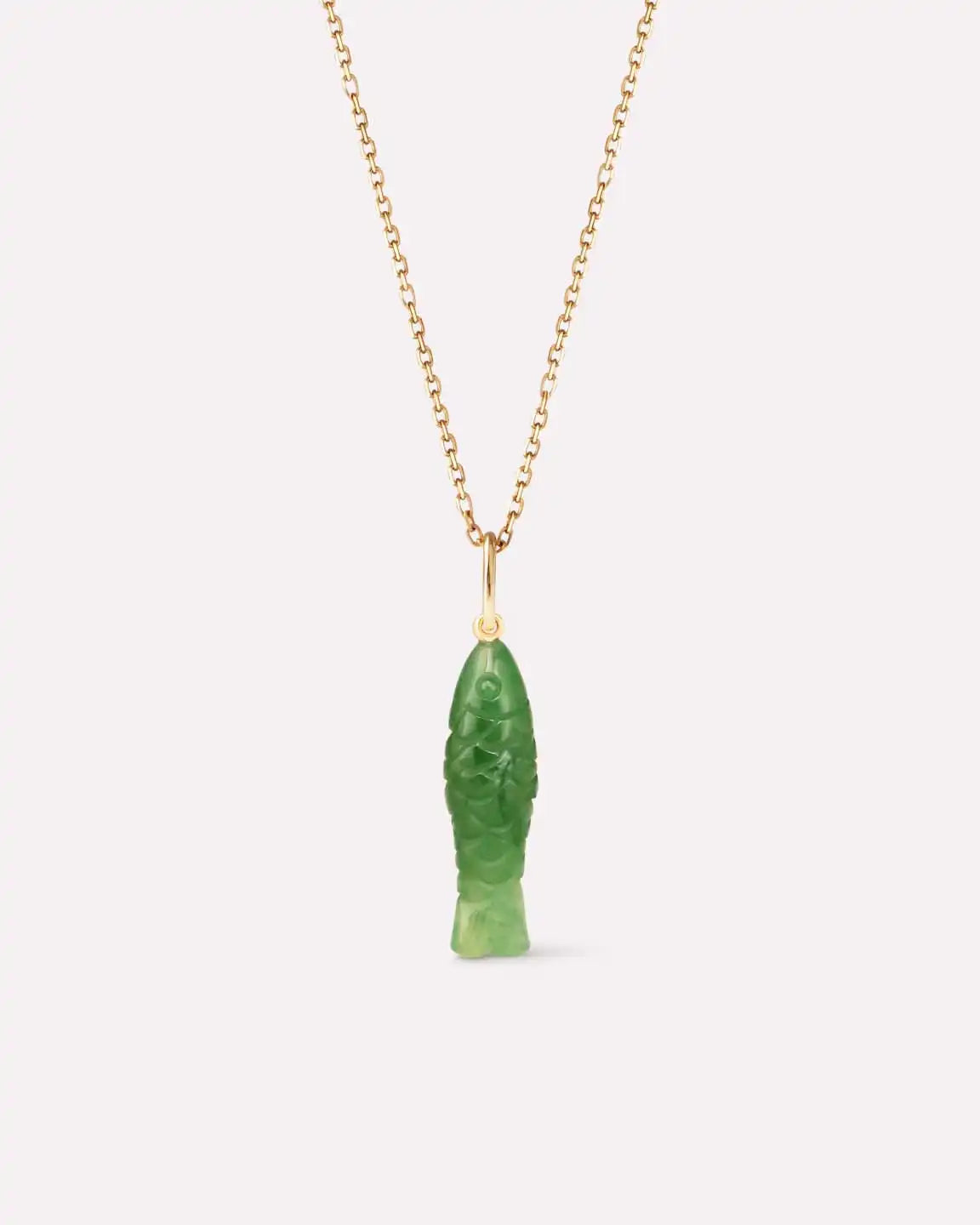 Solid Yellow Gold - Gemstone Fish Necklace