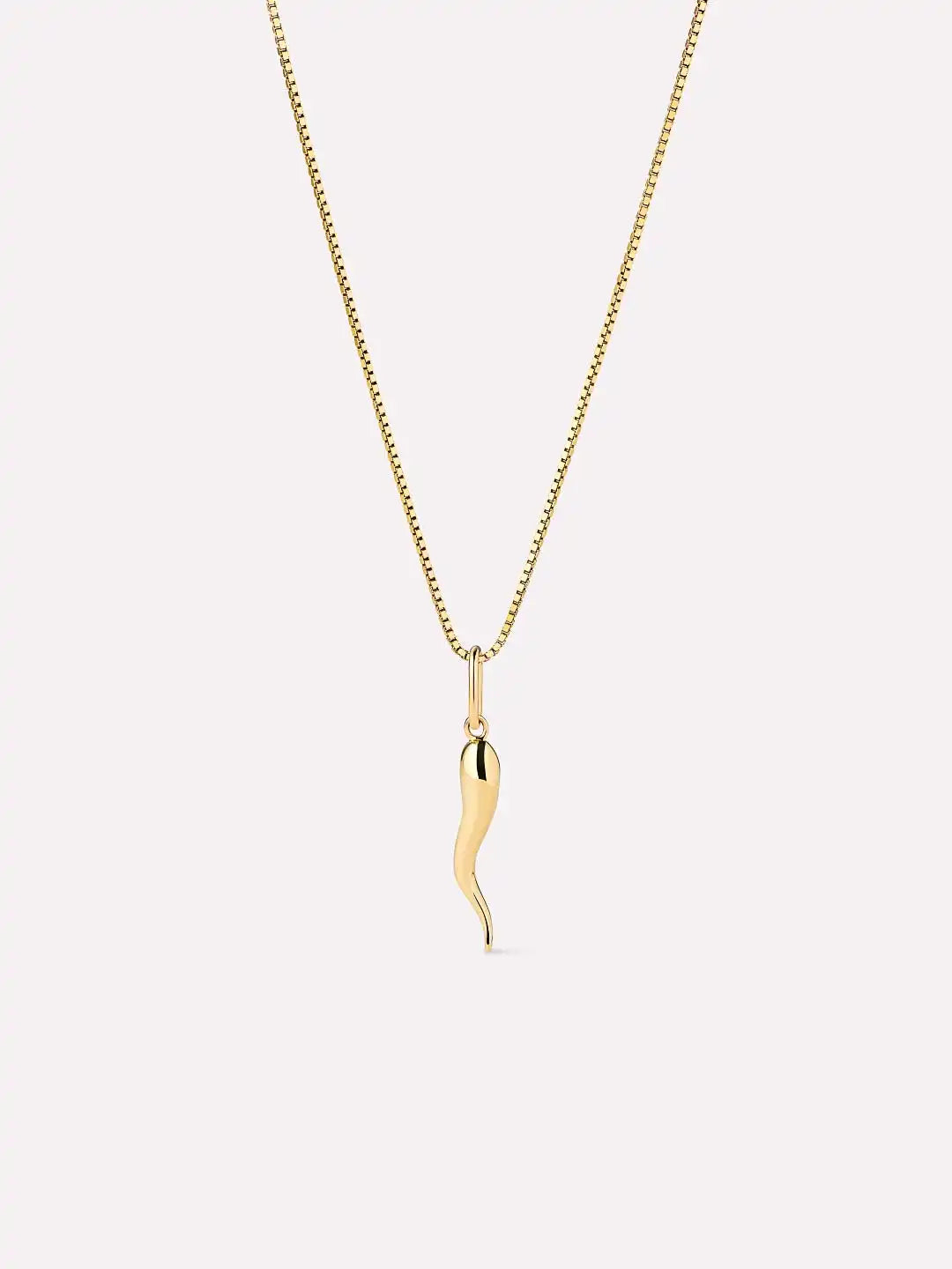 Solid Yellow Gold - Italian Horn Charm Necklace
