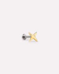 Solid Yellow Gold - X Flatback Single Stud