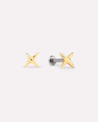 Solid Yellow Gold - X Flatback Studs