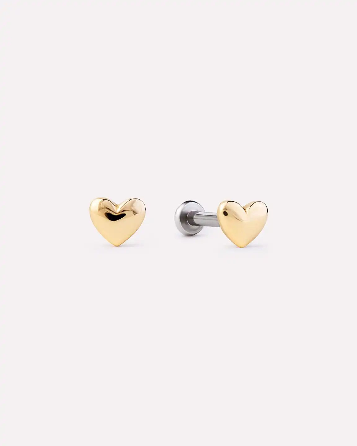 Solid Yellow Gold - Heart Flatback Studs
