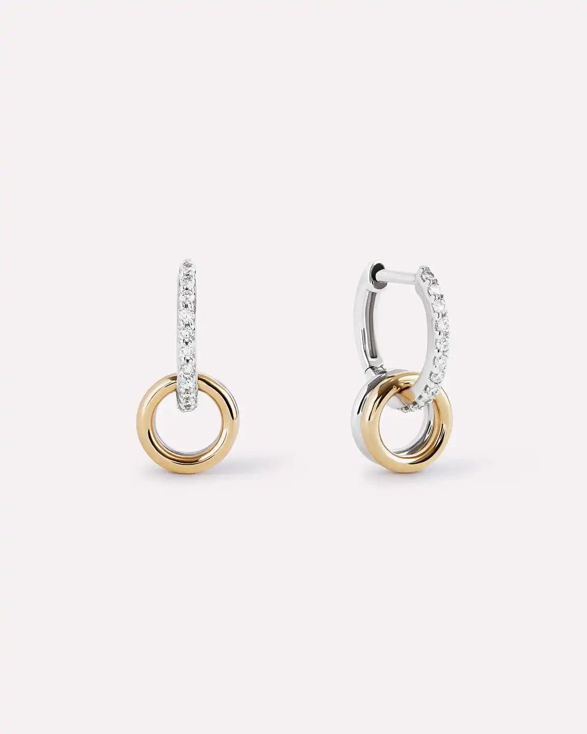 Solid Yellow Gold - Diamond Links Hoop Earrings