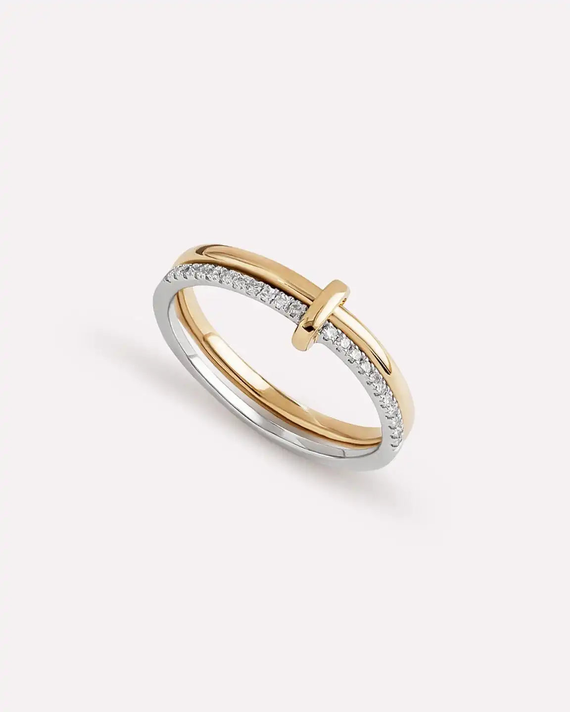 Solid Yellow Gold - Duo Diamond Link Ring