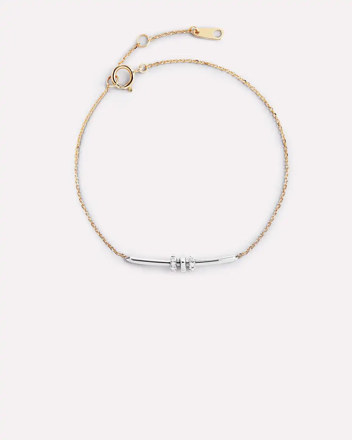 Solid Yellow Gold - Diamond Links Bar Bracelet