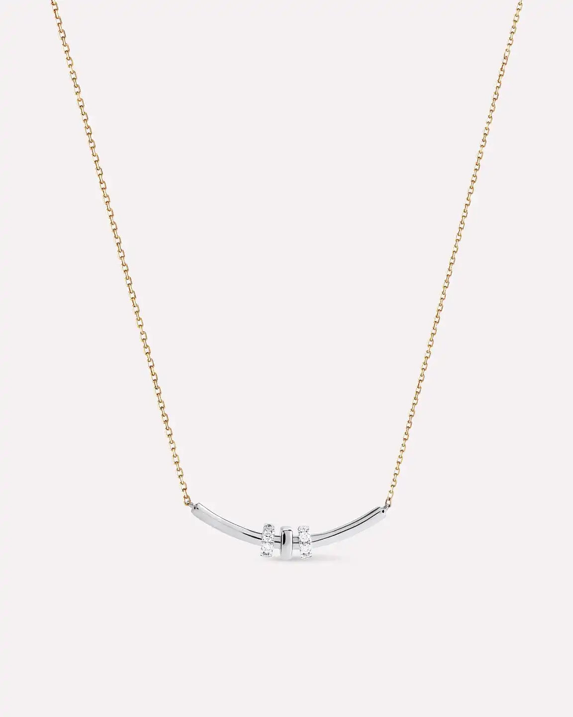Solid Yellow Gold - Diamond Links Bar Necklace