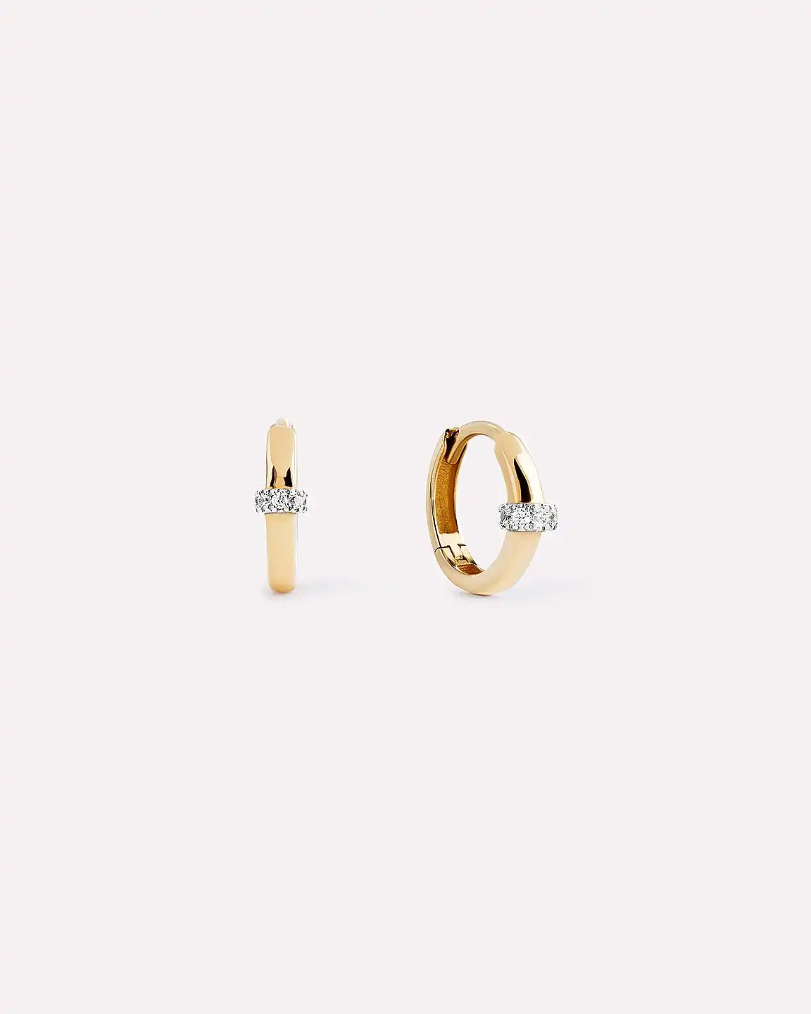 Solid Yellow Gold - Diamond Link Huggie Hoops