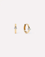 Solid Yellow Gold - Diamond Link Huggie Hoops